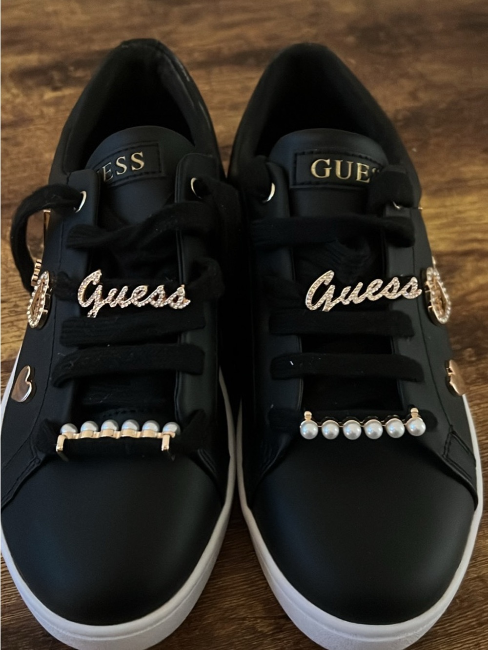 Guess Black Sneakers with Gold and Pearl Accents